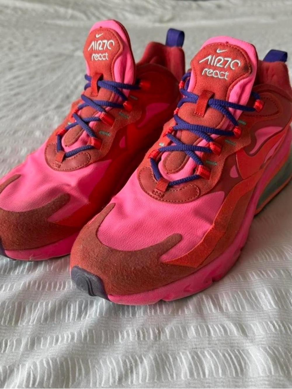Nike Pink & Red Air270 React Sneakers with Purple Accents